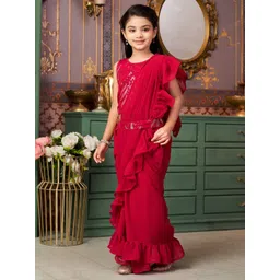 Sangria Kids-Girls Embroidery Sequinned Poly Georgette Ready to Wear Saree-picture-25