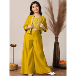 Sangria Kids-Girls Mustard Silk Blend Kurta Sets-picture-34