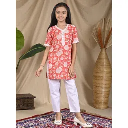 Sangria Kids-Girls Red Pure Cotton Kurta Sets-picture-18