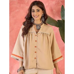 Sangria Mandarin Collar Shirt Type Top-picture-21