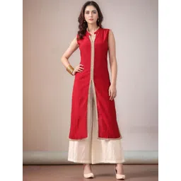 Sangria Mandarin Collar Sleeveless Gotta Patti Straight Kurta With Palazzo-picture-16