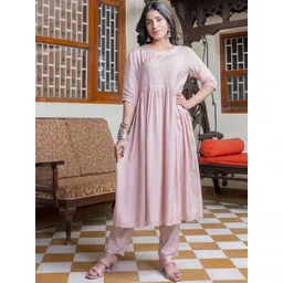 Sangria Mauve Ethnic Motifs Embroidered Round Neck Anarkali Kurta With Trousers & Dupatta-picture-24