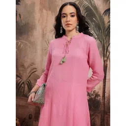 Sangria Mirror Work Crinkled Asymmetric Hem A-line Kurta-picture-31