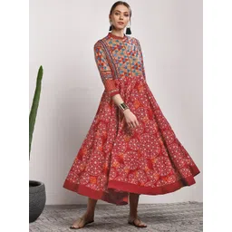 Sangria Multicoloured Ethnic Motifs Printed Cotton A-Line Dress-picture-22