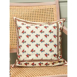 sangria Myntra Elegant Homes Heritage Charm White & Red Printed Cotton Square Cushion Cover-picture-30