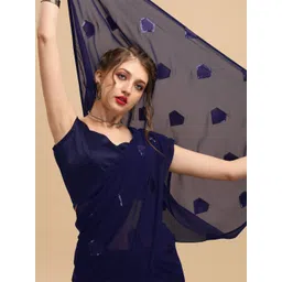 Sangria Navy Blue Sequinned Pure Georgette Saree-picture-26