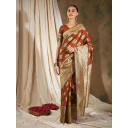 Sangria Orange Ethnic Motifs Woven Design Zari Kanjeevaram Saree-picture-37