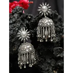 Sangria Oxidised Silver-Plated Jhumkas-picture-31