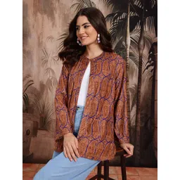 Sangria Paisley Print Round-Neck Ethnic Tailored Jacket-picture-11