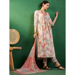 Sangria Peach Floral Embroidered Alia Cut Calf Length Straight Kurta Set-picture-16