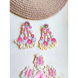 Sangria Pink Artificial Beaded Contemporary Bridal Tasseled Drop Earrings-picture-17