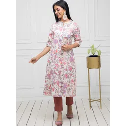 Sangria Pink Floral Printed Cotton A-line Kurta-picture-39