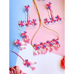 Sangria Pink Gold-Plated Stone Studded & Floral Beaded Boho Jewellery Set-picture-27