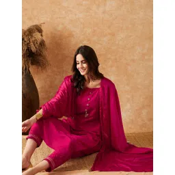 Sangria Pink Square Neck Kurta With Trouser & Dupatta-picture-41