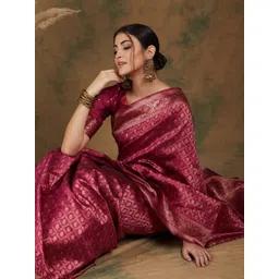 Sangria Pink Woven-Design Banarasi Silk Kanjeevaram Saree-picture-34