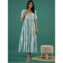 Sangria Printed Cotton V-Neck Ethnic Dress-picture-36