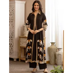 Sangria Printed Pure Cotton A-Line Kurta With Trousers-picture-39