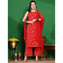 Sangria Printed Round Neck Kurta & Trouset With Dupatta-picture-16