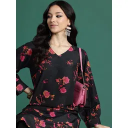 Sangria Puff Sleeves Floral Printed Kurta-picture-32