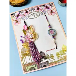 sangria Purple Floral Resin Lumba Rakhi Set for Bhaiya Bhabhi Traditional Handmade Set of 2 Rakhi and Lumba-picture-38