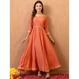 Sangria Round Neck Three-Quarter Sleeves Lace Inserts Gown Ethnic Dress-picture-15