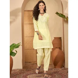 Sangria Schiffli Embroidered Pure Cotton Tunic & Trousers Co-Ords-picture-10