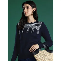 Sangria Self Design Acrylic Pullover with Fringed Detail-picture-11