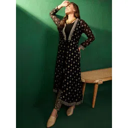 Sangria Sequence Embroidered & Foil Printed Kurta With Trousers-picture-33