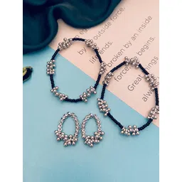 Sangria Set Of 2 Silver-Plated Beaded Anklets With Toe Rings-picture-31