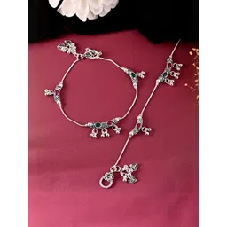 Sangria Set of 2 Silver Toned Meenakari Designed Stainless Steel Anklet-picture-40