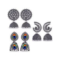 Sangria Set Of 3 Peacock Shaped Jhumkas Earrings-picture-11