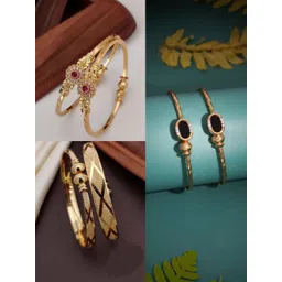 Sangria Set Of 6 Gold Plated American Diamond Studded Openable Bangles-picture-24