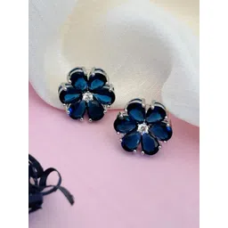 Sangria Silver-Plated AD Studded Floral Studs-picture-13
