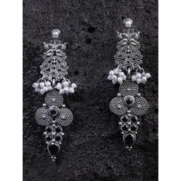 Sangria Silver-Plated Artificial Beaded Classic Shaped Oxidised Drop Earrings-picture-38