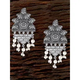 Sangria Silver-Plated Artificial Beaded Contemporary Shaped Drop Earrings-picture-16