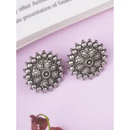 Sangria Silver-Plated Circular Floral Studs-picture-24