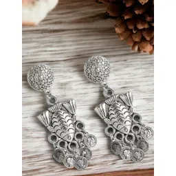 Sangria Silver-Plated Coin Contemporary Oxidised Drop Earrings-picture-24