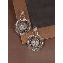 Sangria Silver-Plated Contemporary Oxidised Drop Earrings-picture-18