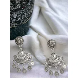 Sangria Silver-Plated Contemporary Oxidised Drop Earrings-picture-19