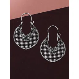 Sangria Silver-Plated Contemporary Oxidised Hoop Earrings-picture-21