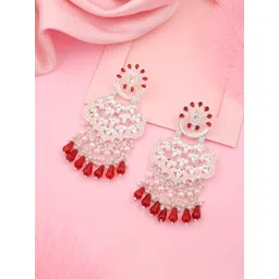 Sangria Silver-Plated Contemporary Shaped Artificial Beads & Pearls Drop Earrings-picture-31