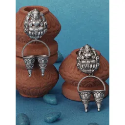 Sangria Silver-Plated Contemporary Shaped Oxidised Temple Drop Earrings-picture-34