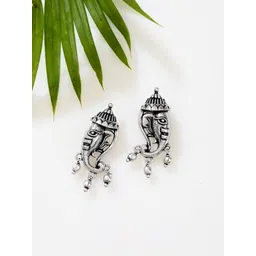 Sangria Silver-Plated Oxidised Aarambh Miniature Vinayaka Drop Earrings-picture-23