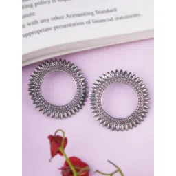 Sangria Silver-Plated Oxidised Circular Drop Earrings-picture-17