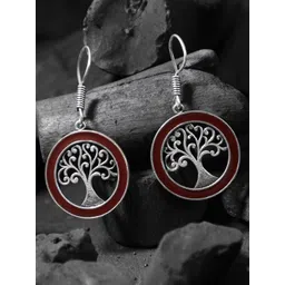 Sangria Silver-Plated Oxidised Circular Drop Earrings-picture-13