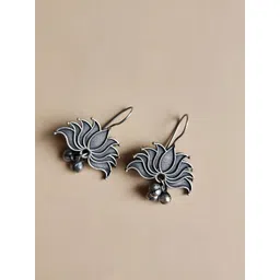 Sangria Silver Plated Oxidised Drop Earrings-picture-10