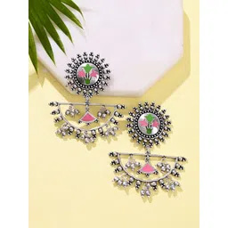 Sangria Silver Plated Oxidised Drop Earrings-picture-11