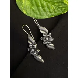 Sangria Silver-Plated Oxidised Floral Drop Earrings-picture-15