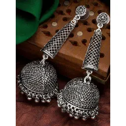 Sangria Silver Plated Oxidised Jhumkas Earrings-picture-12