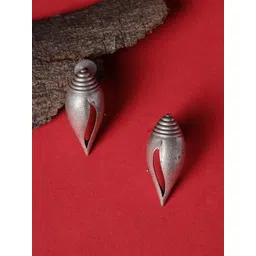 Sangria Silver-Plated Oxidised Shell Shaped Contemporary Drop Earrings-picture-22